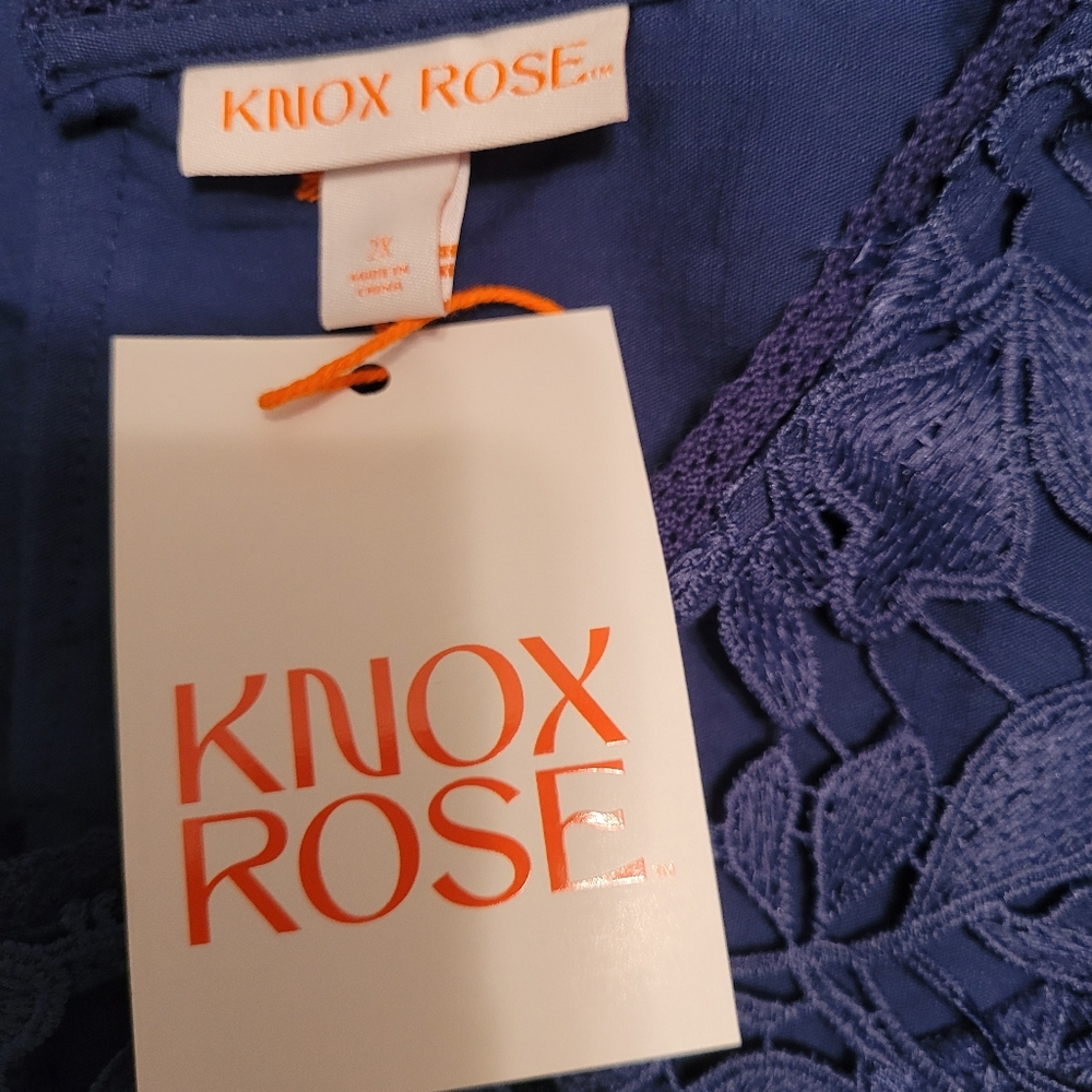 Knox Rose Floral Embroidered Neck Boho A Line Dress Sz 2x NWT, Navy - Picture 8 of 9